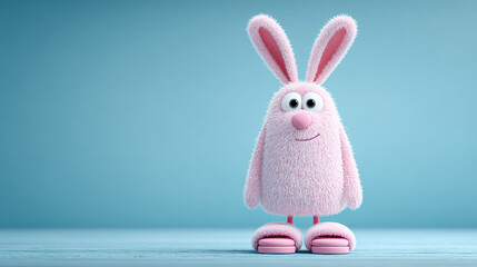 Rabbit cartoon, Silly cartoon rabbit wearing bunny slippers in a 3D illustration.