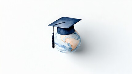 A blue graduation cap hovers above a detailed globe symbolizing the connection between education global awareness and the endless possibilities of the future
