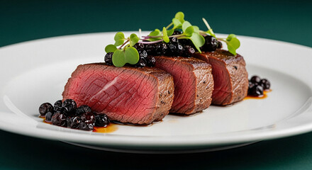 New Zealand Venison Loin with Deep Forest Green Background