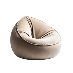 Luxurious and comfortable beige velvet bean bag chair with elegant piping detail perfect for modern living spaces isolated on transparent background