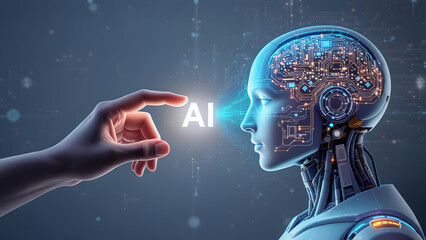 Human and AI Connection Sparks Intelligence in Futuristic Digital Interaction