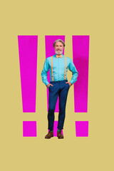 Vertical banner 3d art pop image collage of happy businesswoman businessman climb stand chart...