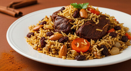Saudi Kabsa Rice with Warm Spice Brown Background
