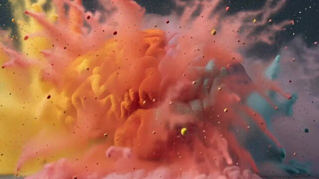 Exploding creative brain. A human brain burst with bright colorful powder paint
