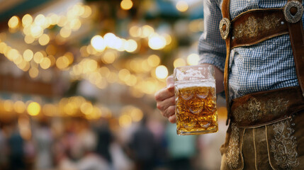 Oktoberfest Celebration A Man Holding a Beer Stein. AI Generative