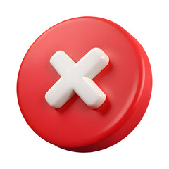 Fototapeta premium 3D red circle icon with error or cross sign isolated on white or transparent background. PNG format.