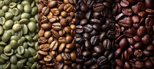 The Variety of Coffee Beans Displayed in Four Distinct Roasting Levels
