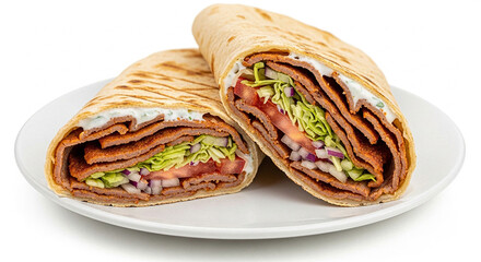 Turkish Döner Kebab Wrap on White Plate