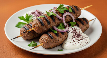 Turkish Lamb Kofta with Warm Spice Brown Background