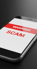 Naklejka premium Smartphone with red scam alert. Concept of smartphone fraud and hacker phishing scam and cybercrime virus for mobile phones and credit cards