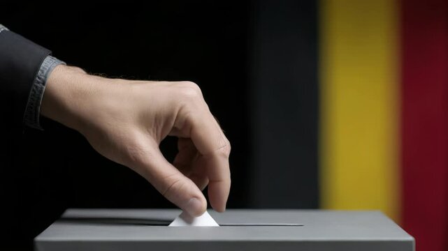 Hand Casting Vote in Election with Belgian Flag Background