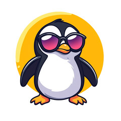Fototapeta premium Cool Penguin Wearing Sunglasses on Yellow Background: Fun Cartoon Illustration