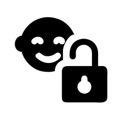 Child lock symbol design, padlock positioned in front of a child's face. Child lock ensures safety for children.