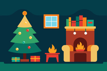 Cozy Living Room Interior With Christmas Tree Holiday Lights