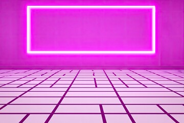 Empty room,  pink neon rectangle frame