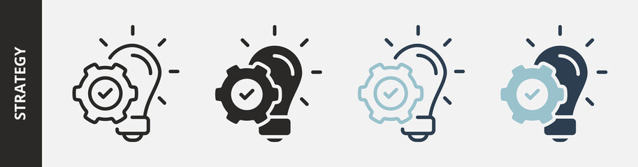 Strategy Icon Set Multiple Style Collection. Contains Outline, Glyph, Outline Blue and Glyph Blue Style Icons