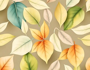 Fototapeta premium Watercolor leaf pattern with soft artistic style