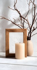 Simple Aesthetic Arrangement Frame, Candle, and Branches