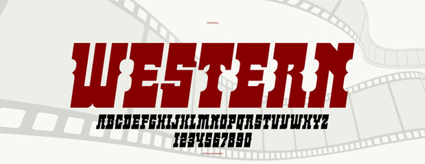 Massive serif italic font in American style, wild west saloon and western vector typography for logo creation, bold typeface in vintage America style, display font for posters and headlines.