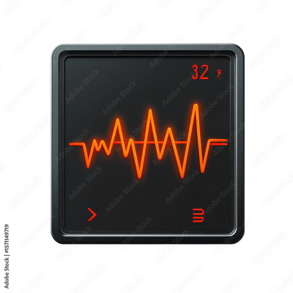 Poster dynamic waveform display screen red oscilloscope graph on black background on transparent background