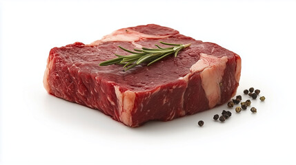 Raw beef steak on white background close-up.