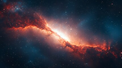 Fototapeta premium Bright orange nebula cloud shining in the deep space