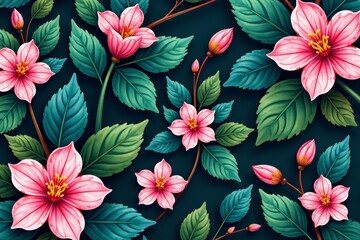 Miniature repetitive leafy blooms design in a seamless pattern, Petals, Stylish, Small