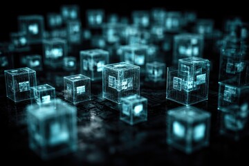 Abstract digital cubes, translucent, dark background