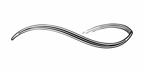 Elegant black and white flourish design featuring a curved line with multiple parallel strokes