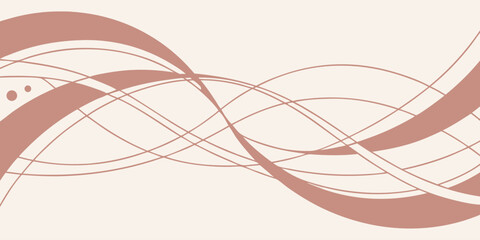 Elegant light brown waves and thin lines create a flowing abstract design on a cream background surface