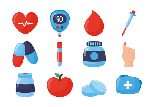 Blue And Red International Diabetes Day Health Medical Campaign Illustrations Set