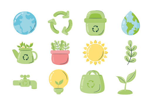 Colorful Ecology Nature Recycling Environment Campaign Illustrations Set