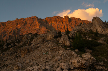 Obraz premium View of mountain group in the Dolomites Nature Park, Trentino, below the Three Peaks in South Tyrol, Italy.