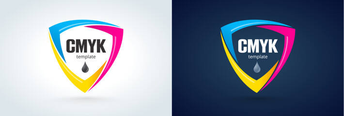 Logo Shield CMYK Ink Printing theme. Template design vector.