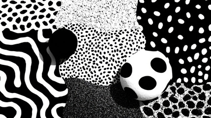 Abstract Black and White Geometric Pattern Design with Various Shapes and Textures