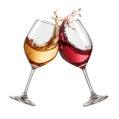 Fototapeta na wymiar Two wine glasses clinking isolated on transparent background