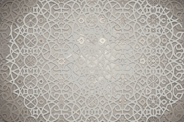 Intricate Islamic Geometric Pattern in Soft Gray Tones Ideal for Backgrounds and Decorative Designs with Subtle Shadows and Textures