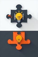 puzzle with book icon, lightbulb symbol, and puzzle icon forming, online learning metaphor, flat design