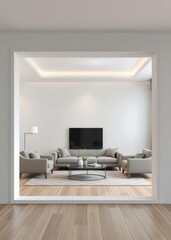 Fototapeta premium Mockup frame close up in living room interior background 3d render Empty room interior design architecture blank design room