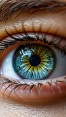 eye icon with leaf iris, environmental watchfulness concept, soft macro illustration