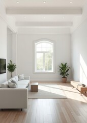 Fototapeta premium White home living room interior with window ai generated Empty room interior design architecture blank design room