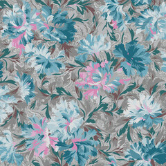 Artistic All Over Pattern of Flowers, Leafs and Swirl