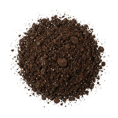 A pile of rich soil with small white particles isolated on transparent background