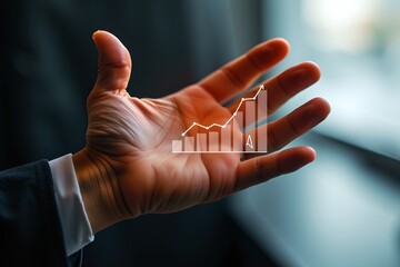 hand with compass and bar graph overlay icon, career path planning theme, macro symbolic image