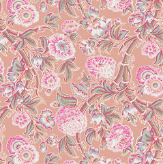 Artistic All Over Pattern of Flowers, Leafs and Swirl