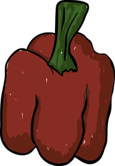 Red Bell Pepper Hand-drawn in Retro Farm Style Vector Illustration.