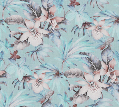 Artistic All Over Pattern of Flowers, Leafs and Swirl