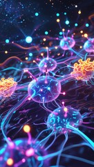Obraz premium Glowing Neurons in a Futuristic Neural Network, Abstract Scientific Concept