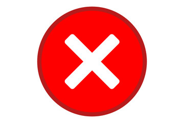 Fototapeta premium Red Error Cross Symbol Icon – Bold White X Mark in Red Circle on Wight Transparent Background