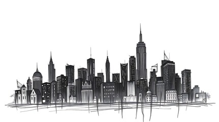 Obraz premium Modern City Skyline Illustration with Diverse Architecture on White Background and Clear Detail